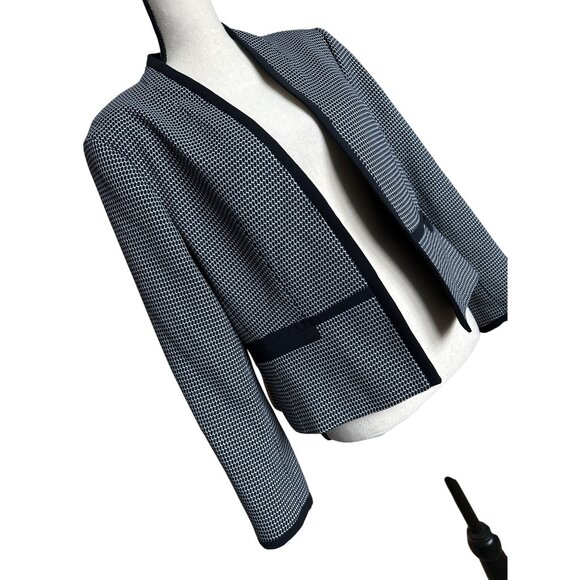 Hobbs Hounds Tooth Blazer Brianna Open Front Jacket Navy/White Defined Waist 12 - Picture 5 of 7